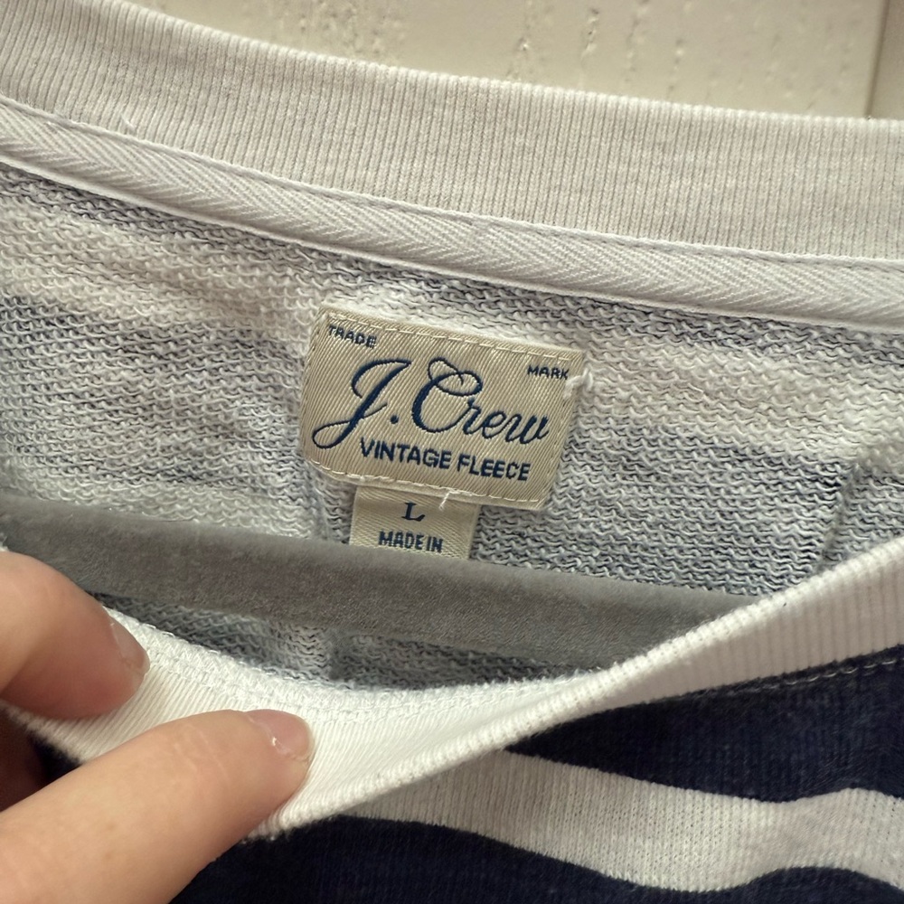 J. Crew Blue and White Striped vintage fleece sweatshirt - Picture 4 of 5